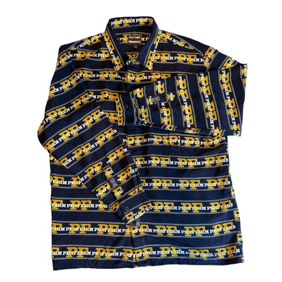 Phat Farm Mens XL Button-Up 90’s Y2K Hip Hop Shirt Yellow & Black Graphic Print - Picture 1 of 8